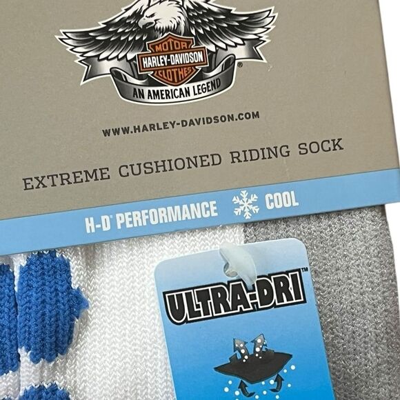 Harley-Davidson White And Blue Coolmax Riding Socks, Size M, NWT - Picture 3 of 5